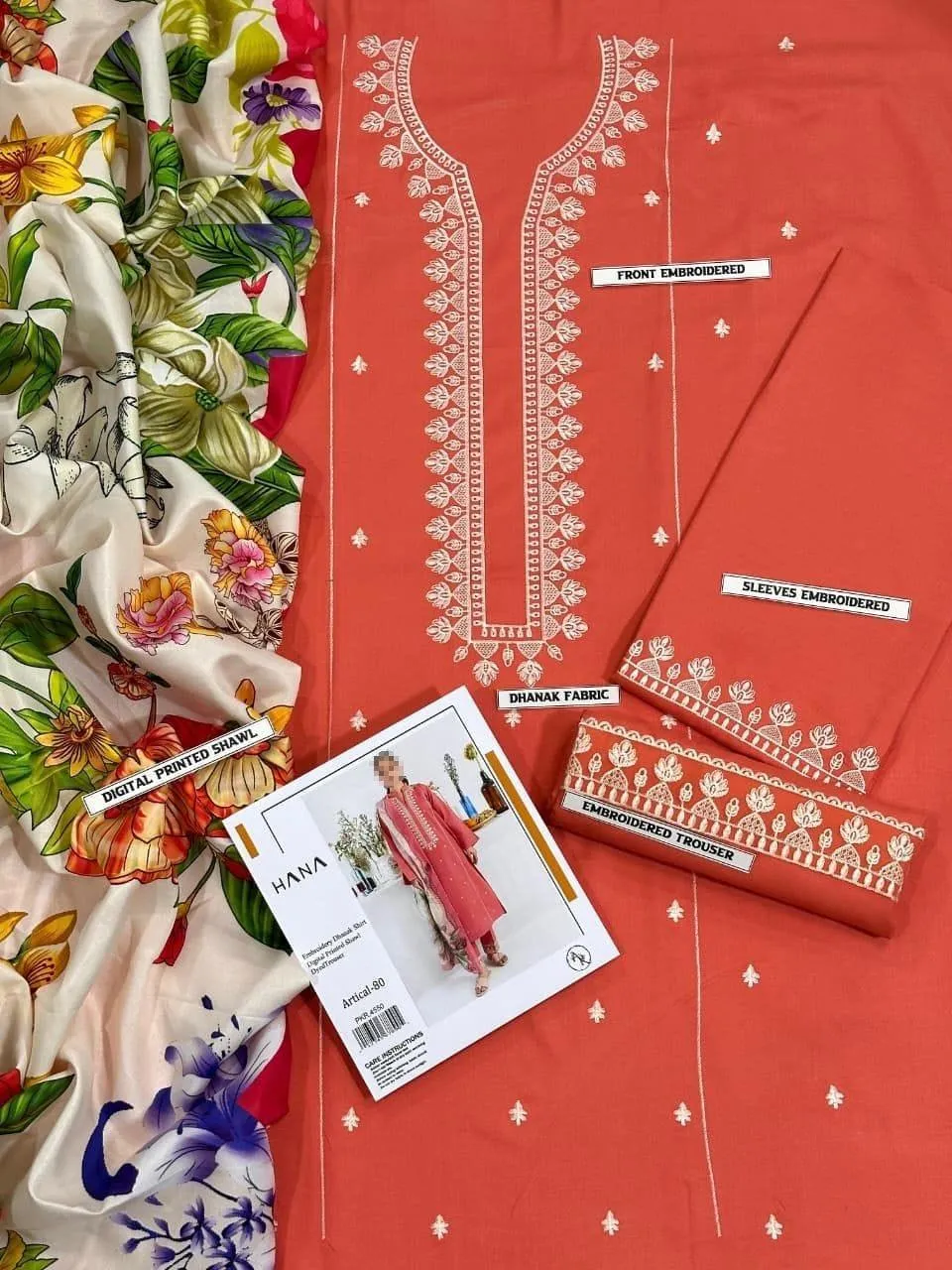 3 Pcs Women's Unstitched Embroidered Suit