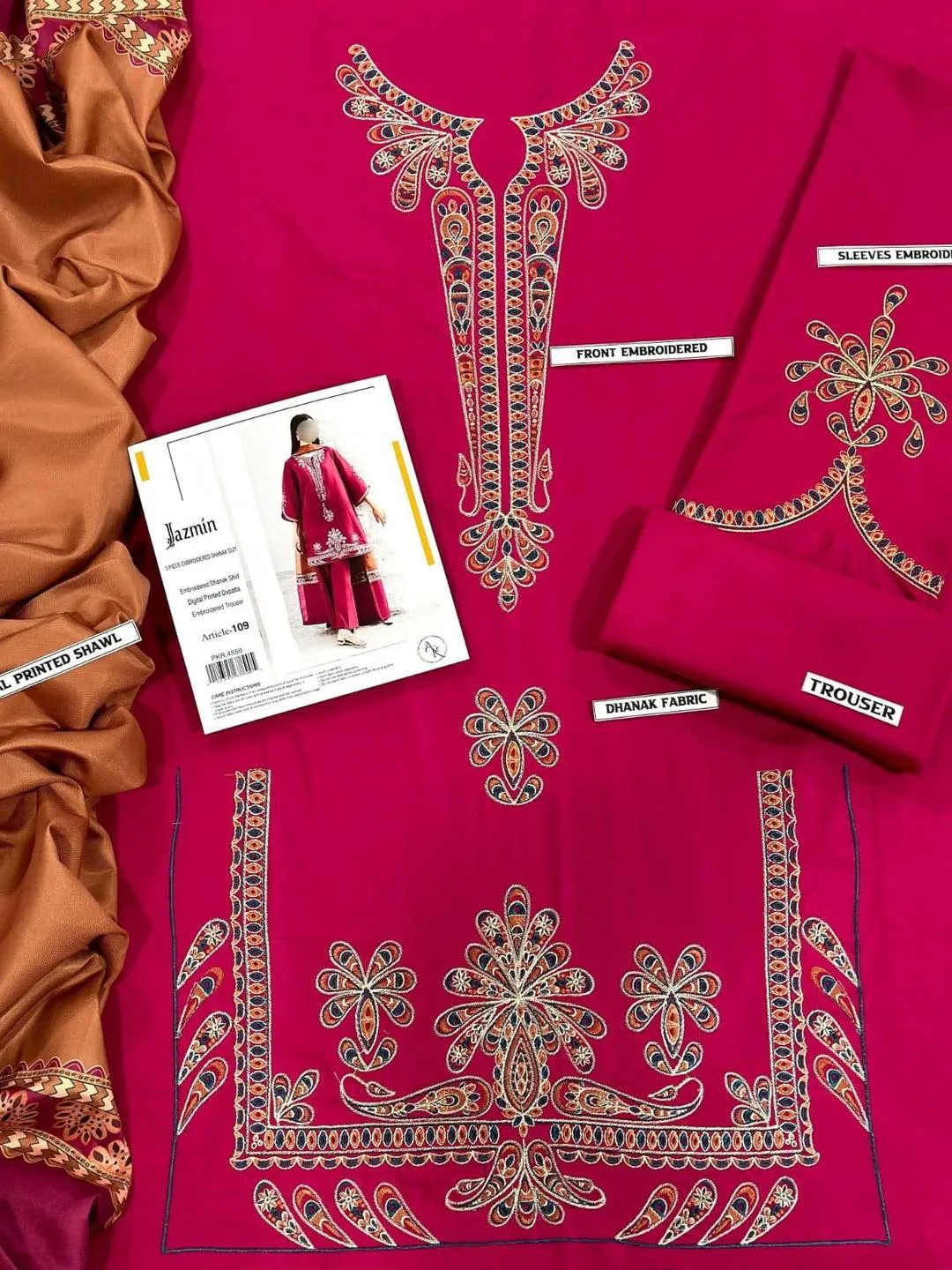 3 Pcs Women's Unstitched Embroidered Suit
