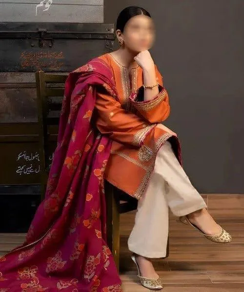 Coco Zara Shahbazan Embroidered Lawn 3Pcs Set Brown
