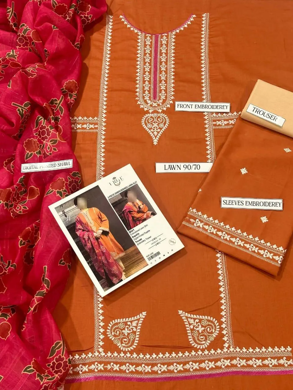 Coco Zara Shahbazan Embroidered Lawn 3Pcs Set Brown