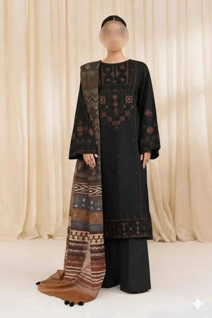 Black Embroidered 3-Piece Lawn Suit for Eid Wedding
