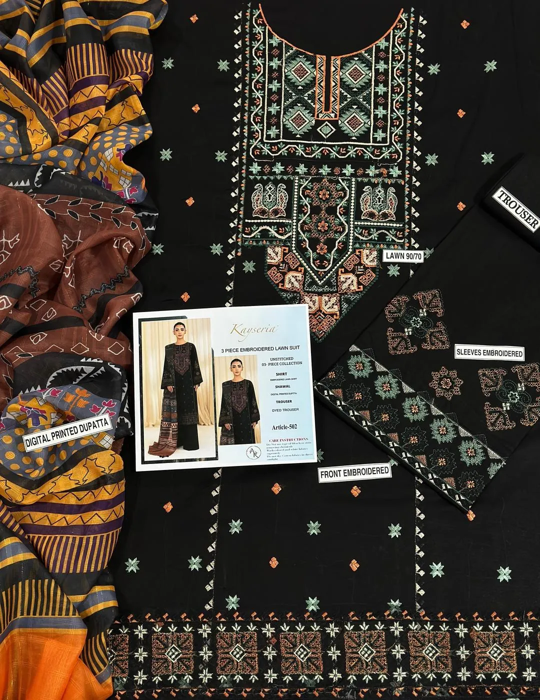 Black Embroidered 3-Piece Lawn Suit for Eid Wedding