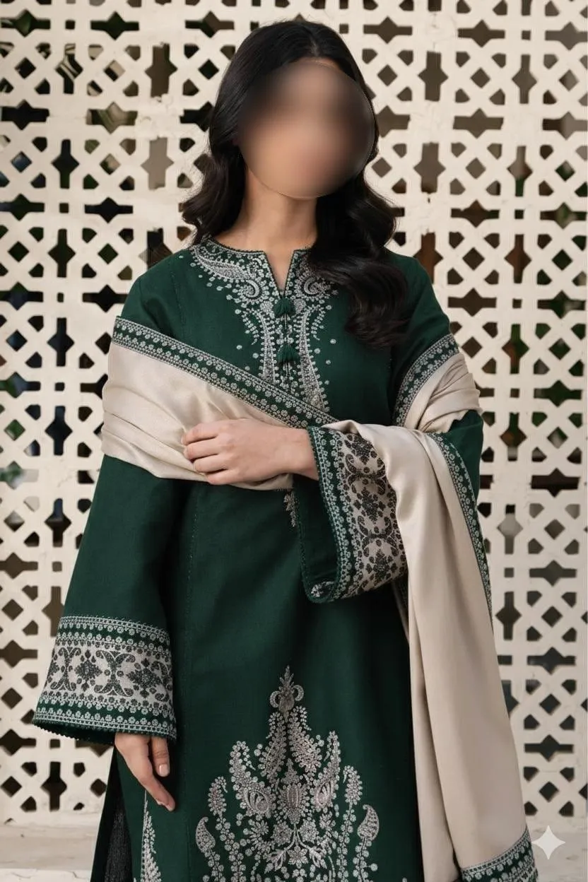 Green Embroidered 3-Piece Eid Suit for Bridesmaids