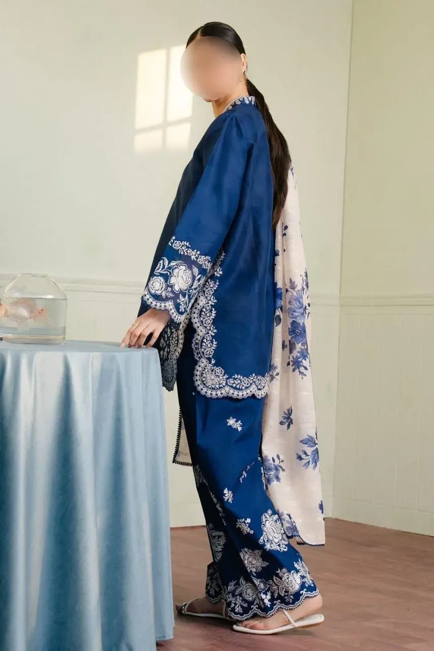Blue Embroidered Lawn Shirt Set with Dupatta