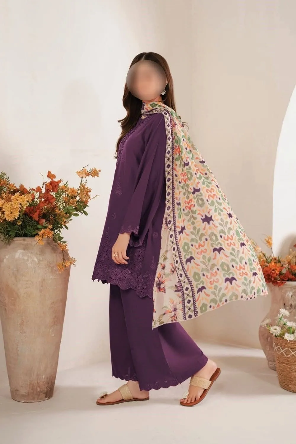 3 Pcs Women's Unstitched Chikankari Embroidered Suit