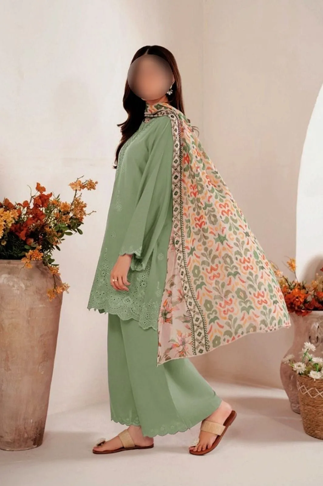 3 Pcs Women's Unstitched Chikankari Embroidered Suit