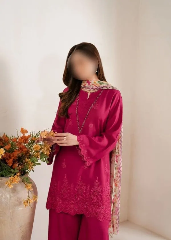 3 Pcs Women's Unstitched Chikankari Embroidered Suit