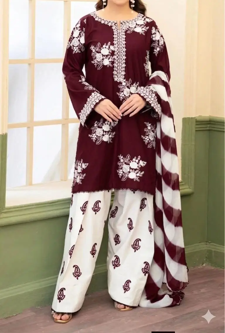 3 Pcs Women's Unstitched Embroidered Suit