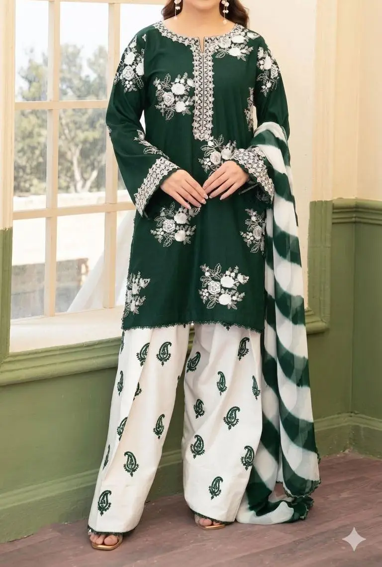 3 Pcs Women's Unstitched Embroidered Suit
