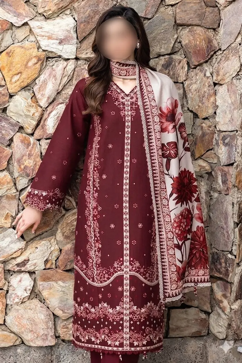 3 Pcs Women's Unstitched Embroidered Suit