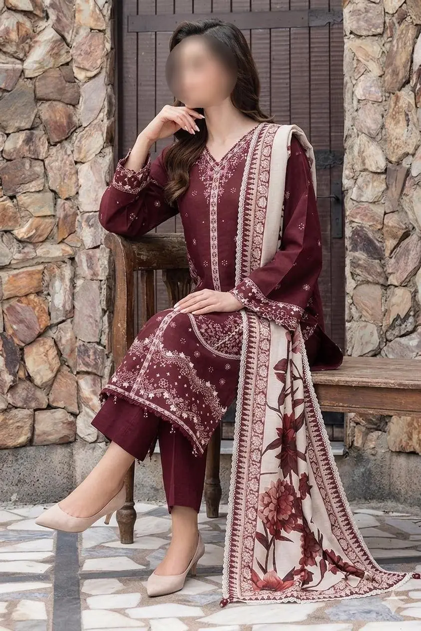3 Pcs Women's Unstitched Embroidered Suit