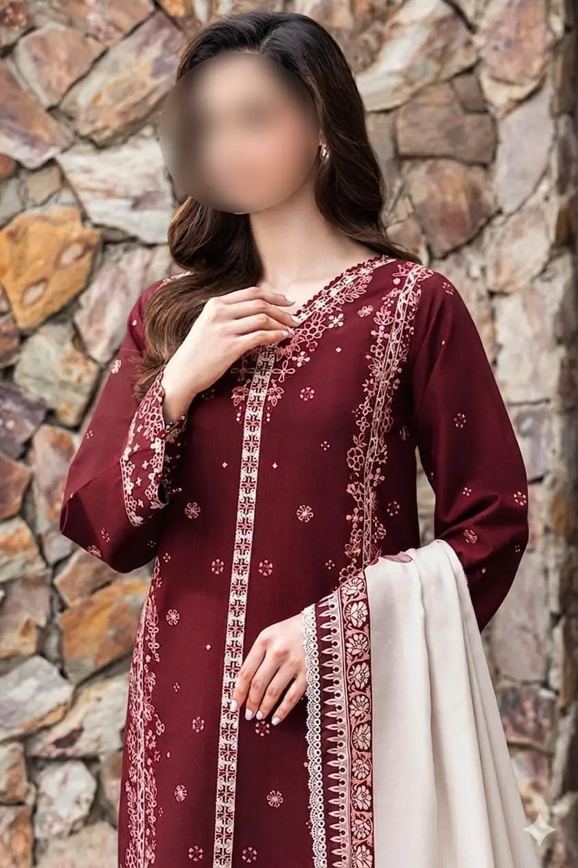 3 Pcs Women's Unstitched Embroidered Suit