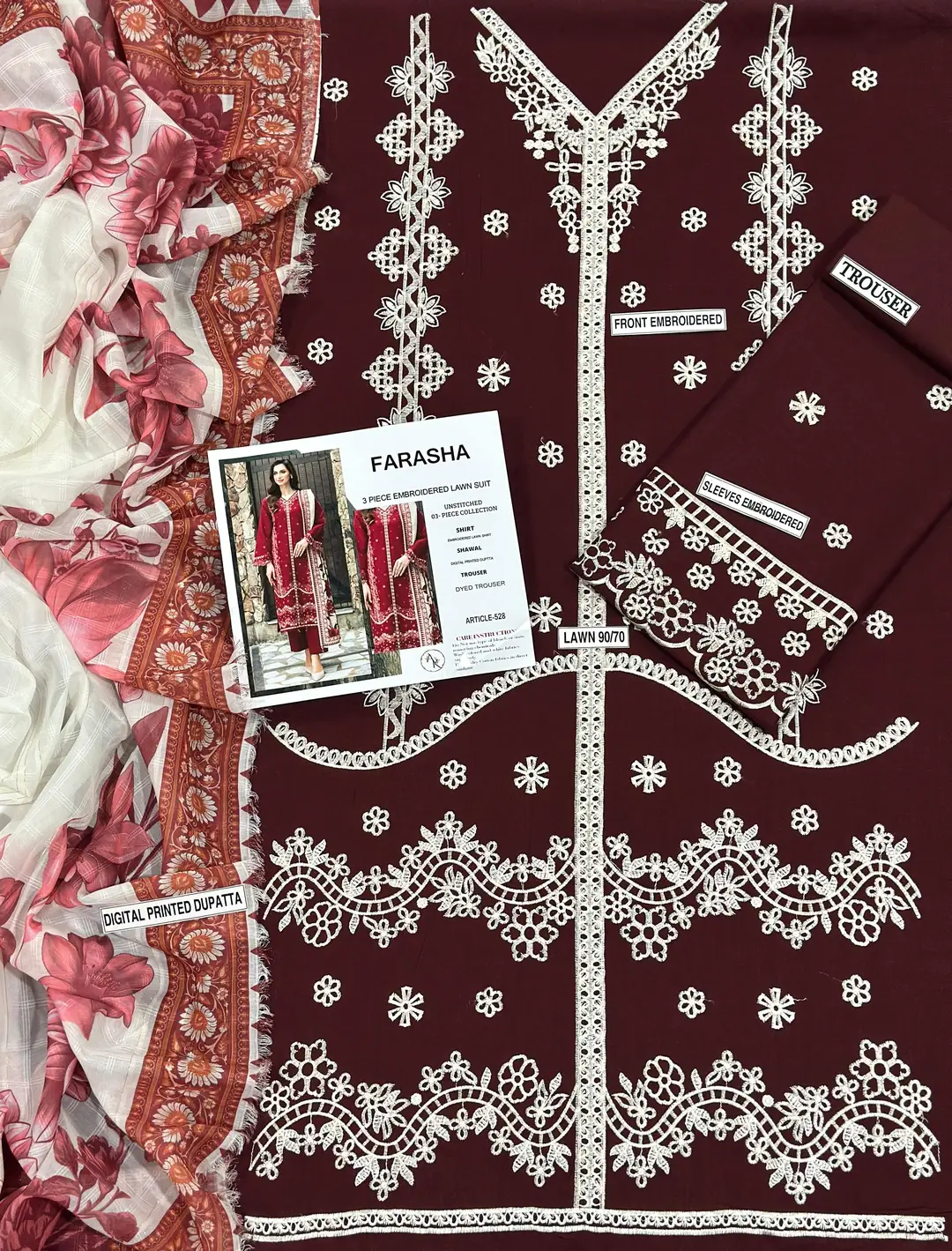 3 Pcs Women's Unstitched Embroidered Suit