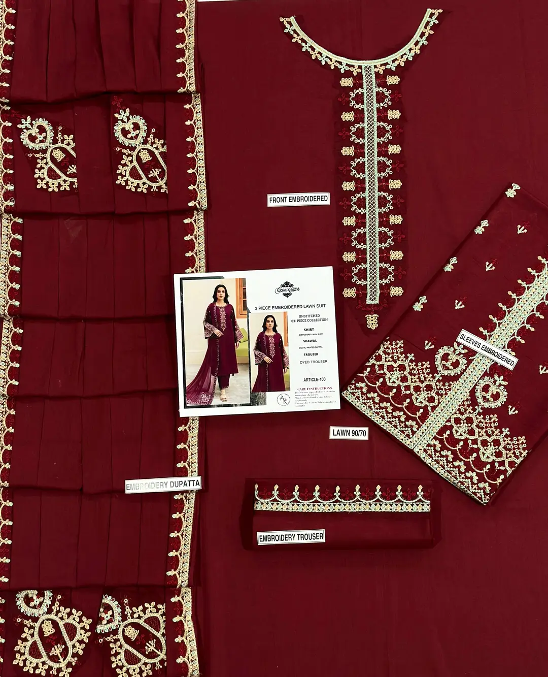 3 Pcs Women's Unstitched Embroidered Suit