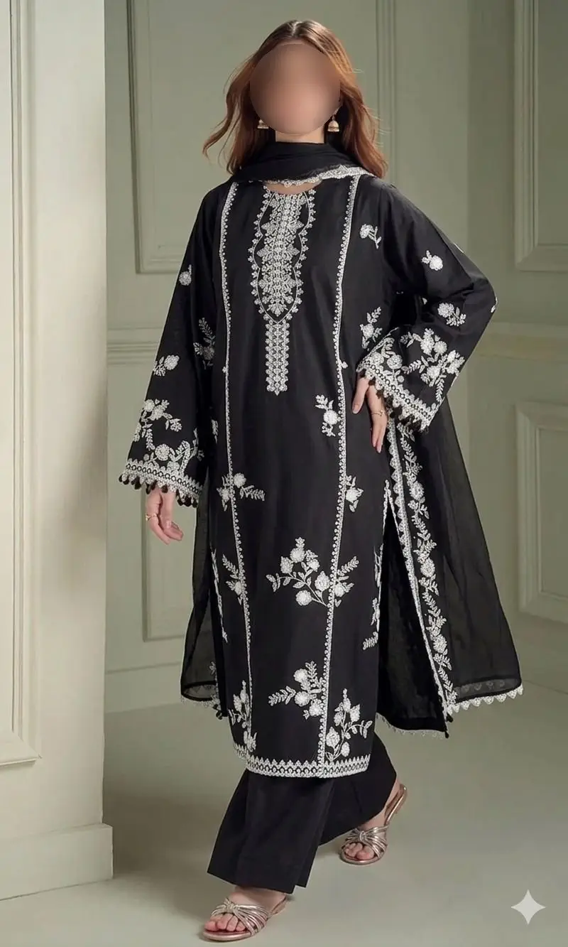 3 Pcs Women's Unstitched Embroidered Suit