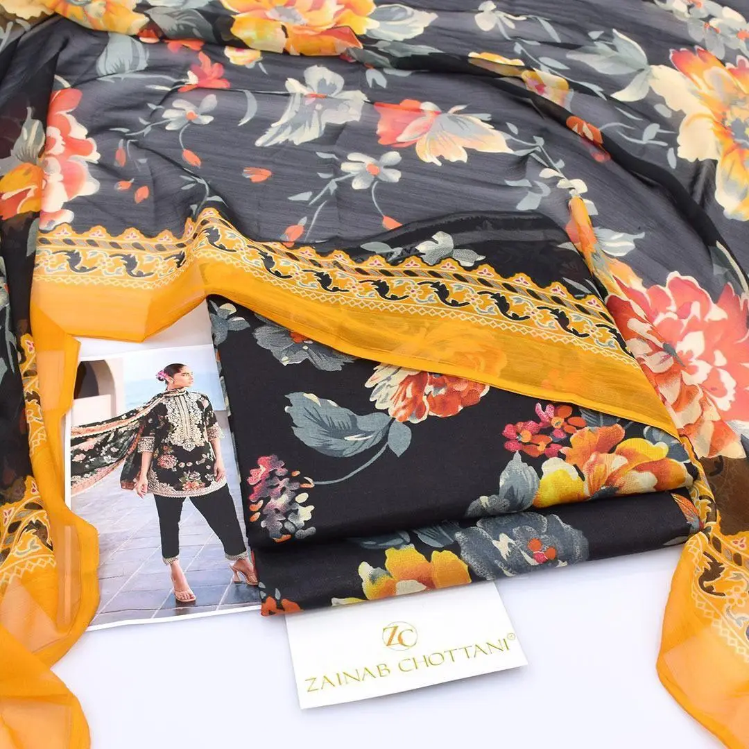 3 Pcs Women's Unstitched Digital Print Suit