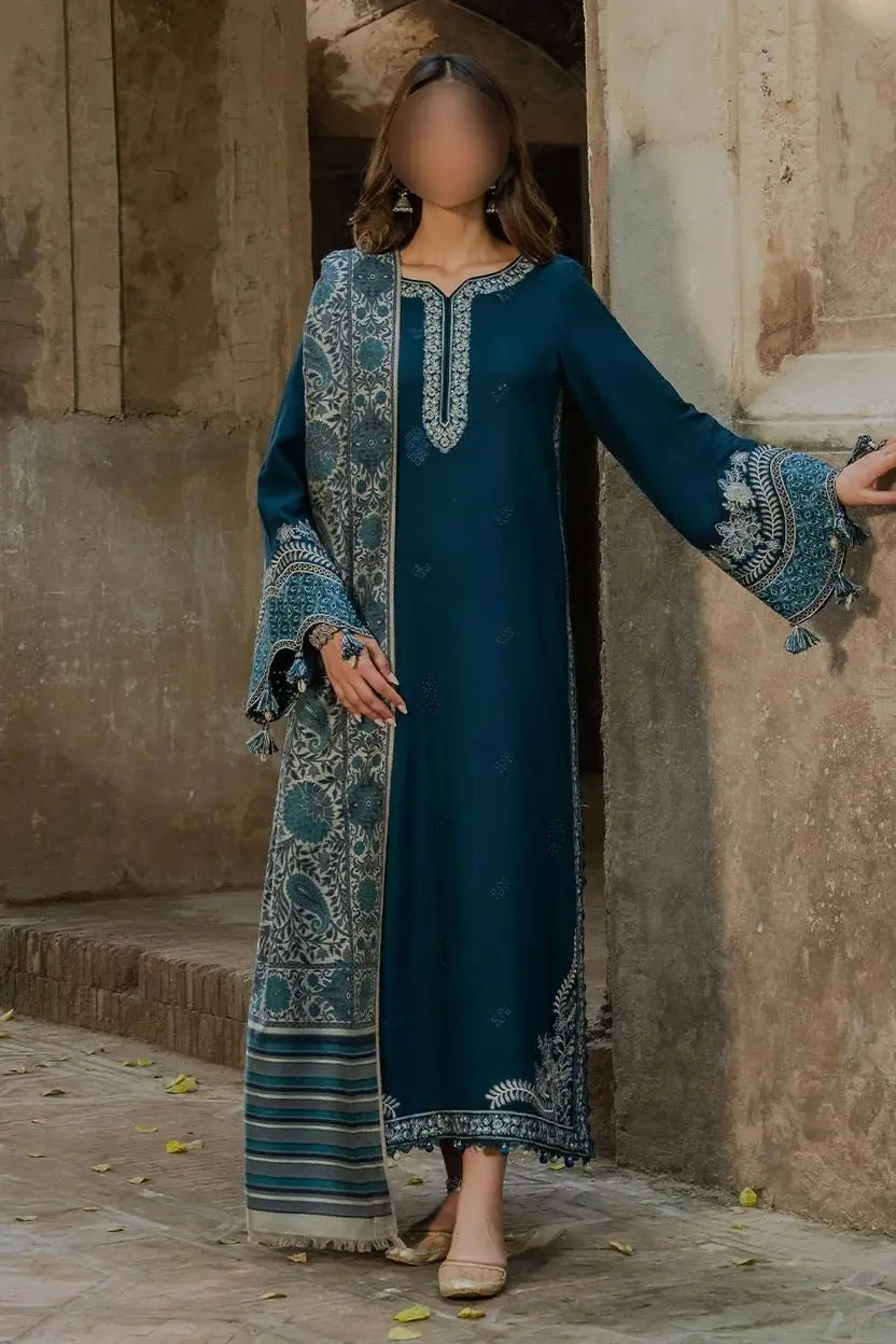 3 Pcs Women's Unstitched Embroidered Suit