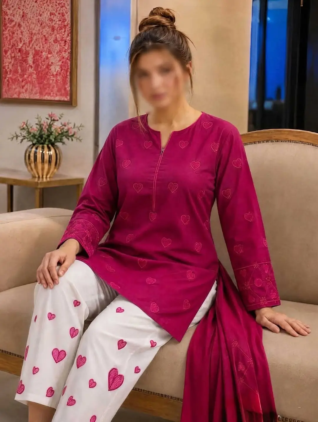 3 Pcs Women's Unstitched Embroidered Suit