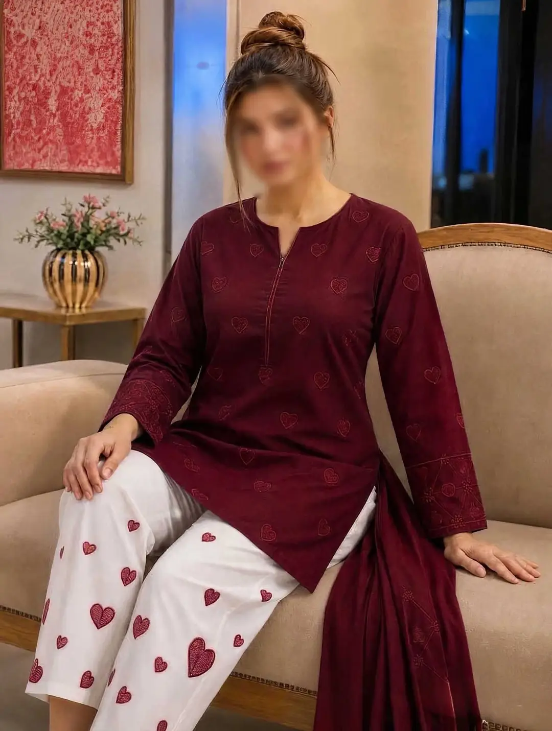 3 Pcs Women's Unstitched Embroidered Suit