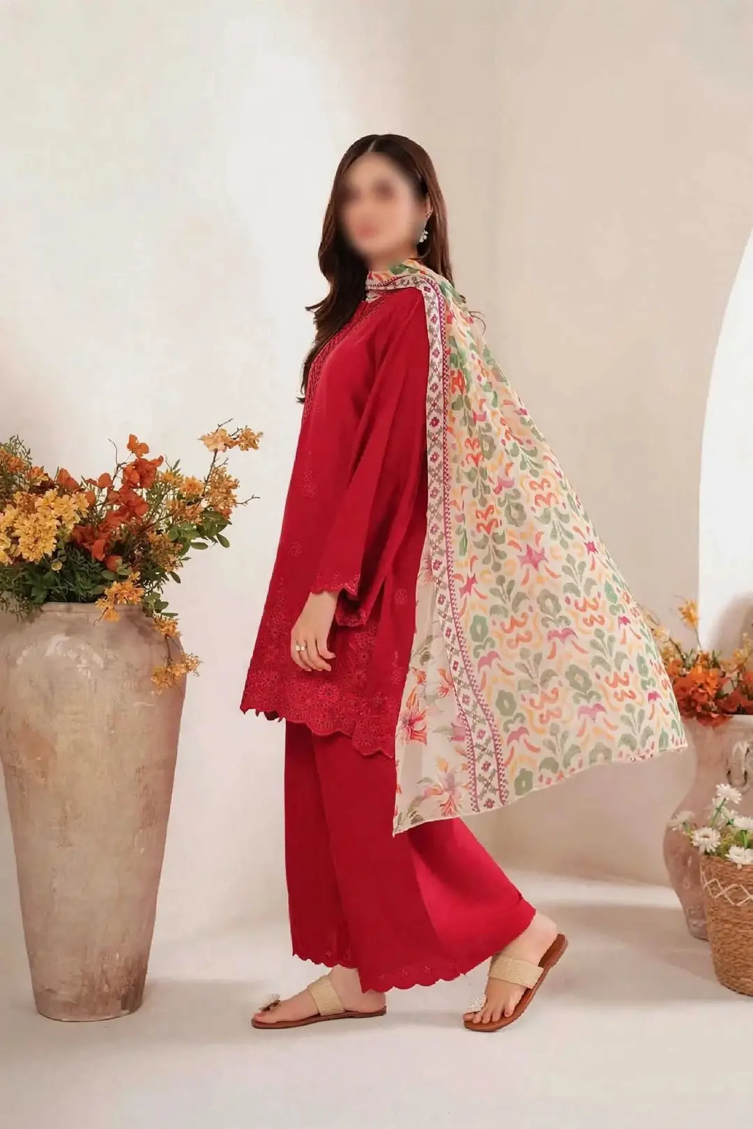 3 Pcs Women's Unstitched Chikankari Embroidered Suit