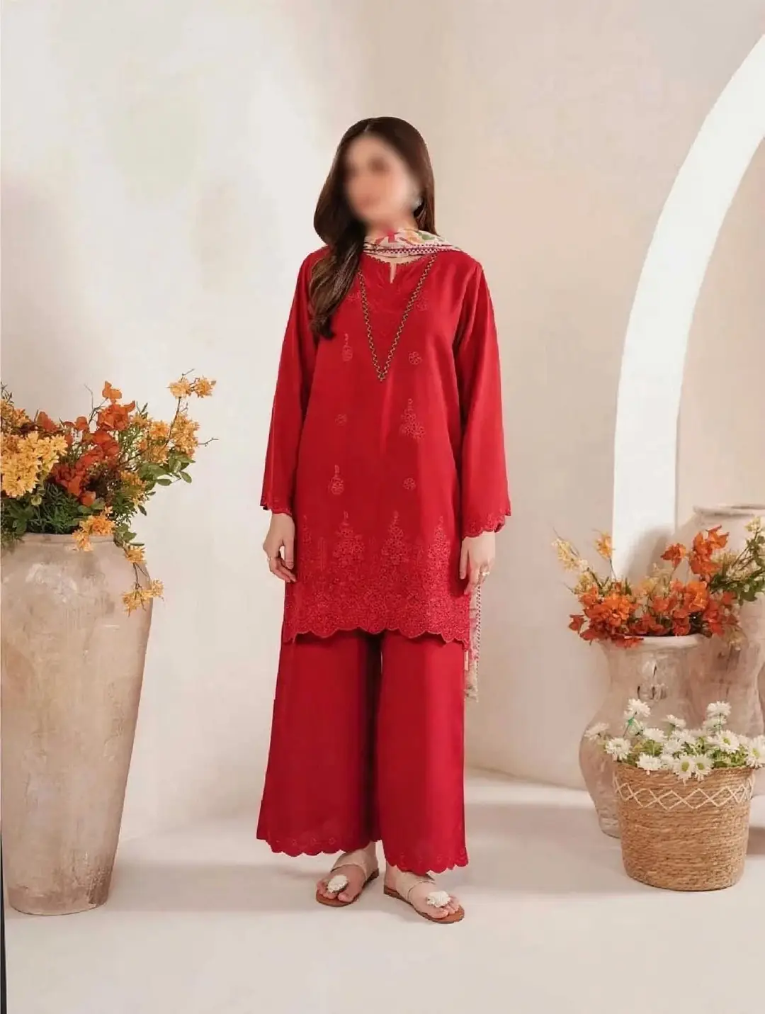 3 Pcs Women's Unstitched Chikankari Embroidered Suit