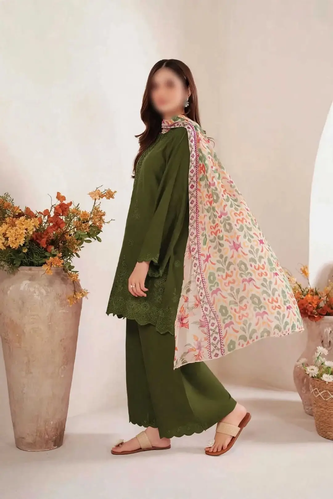 3 Pcs Women's Unstitched Chikankari Embroidered Suit