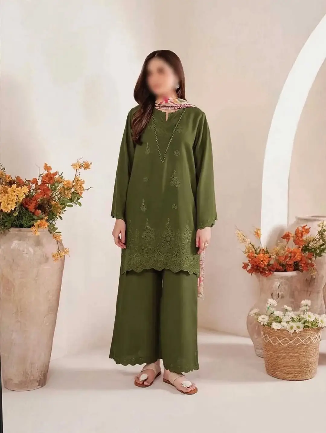 3 Pcs Women's Unstitched Chikankari Embroidered Suit
