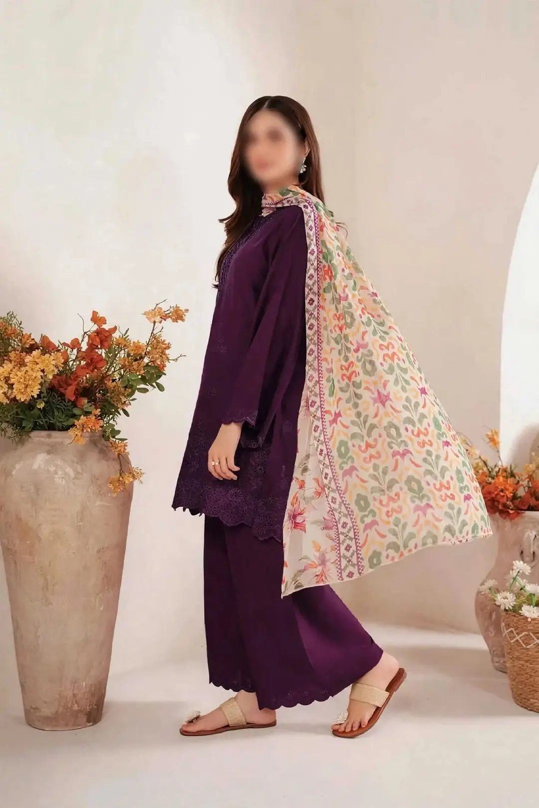 3 Pcs Women's Unstitched Chikankari Embroidered Suit