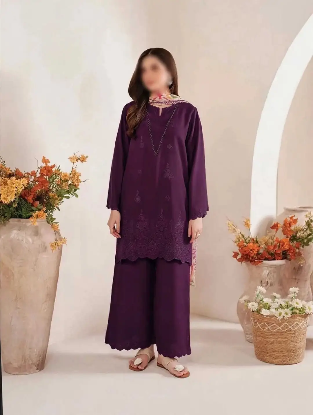 3 Pcs Women's Unstitched Chikankari Embroidered Suit