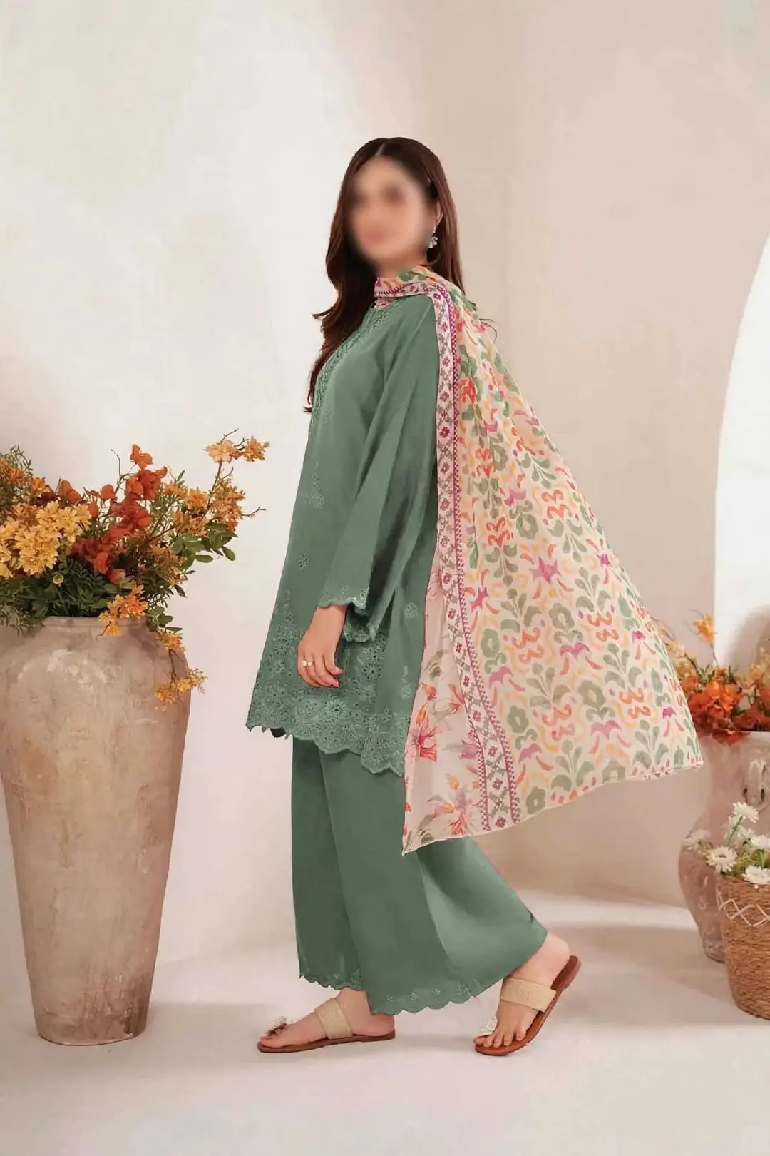 3 Pcs Women's Unstitched Chikankari Embroidered Suit