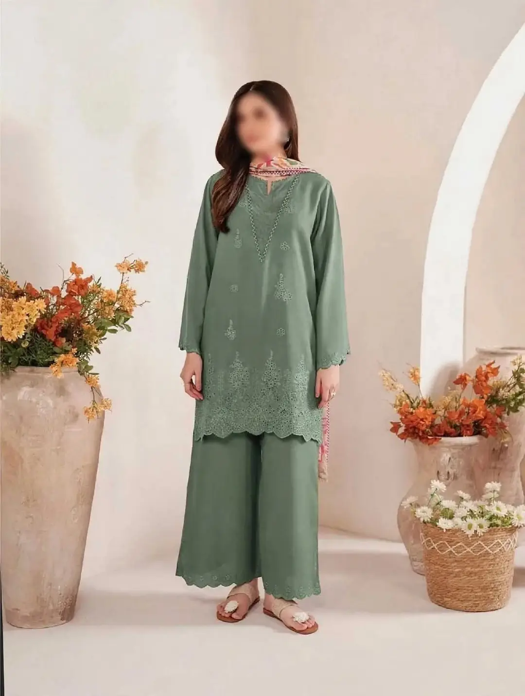 3 Pcs Women's Unstitched Chikankari Embroidered Suit