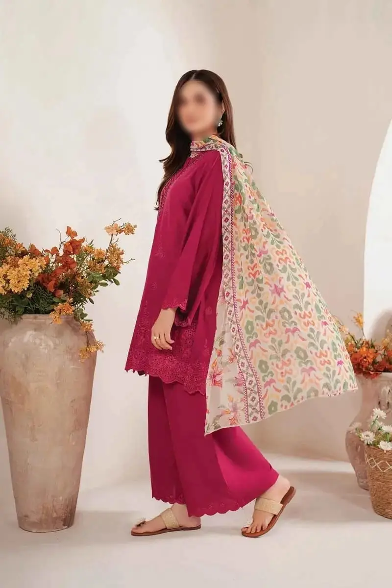3 Pcs Women's Unstitched Chikankari Embroidered Suit