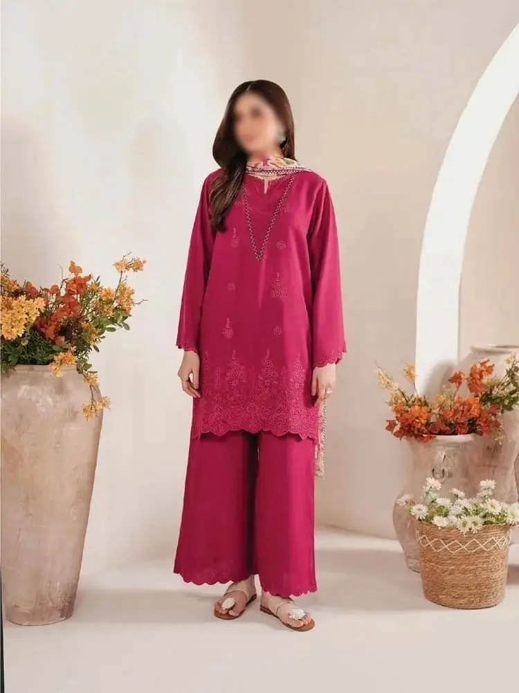 3 Pcs Women's Unstitched Chikankari Embroidered Suit