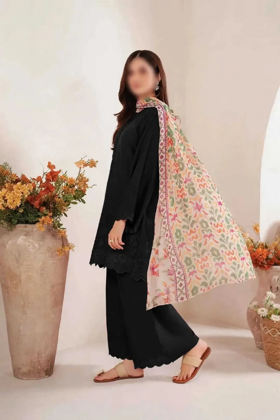 3 Pcs Women's Unstitched Chikankari Embroidered Suit