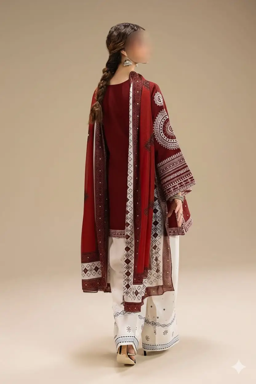 3 Pcs Women's Unstitched Embroidered Suit