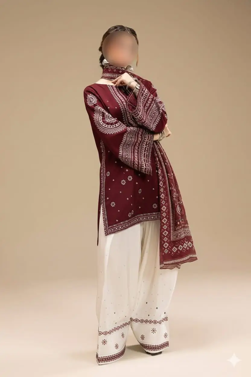 3 Pcs Women's Unstitched Embroidered Suit