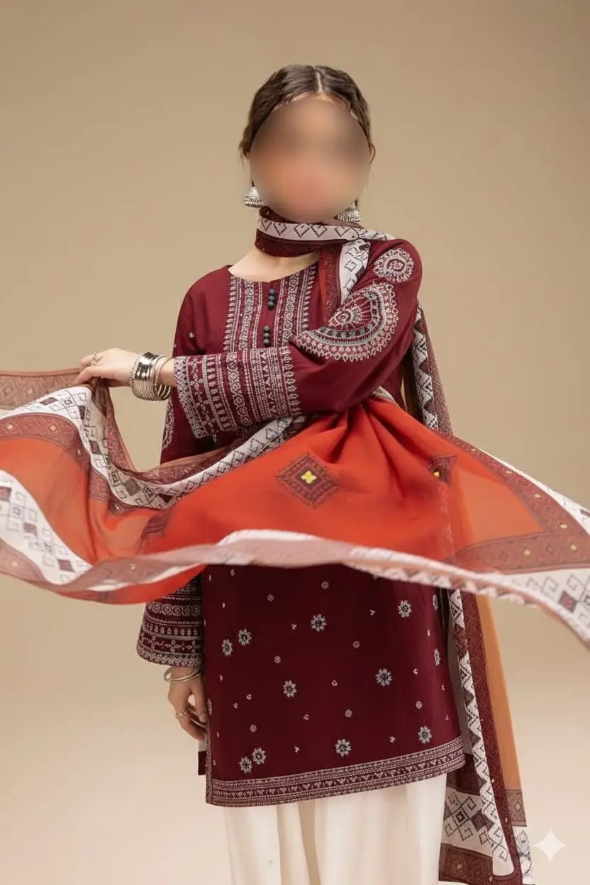 3 Pcs Women's Unstitched Embroidered Suit