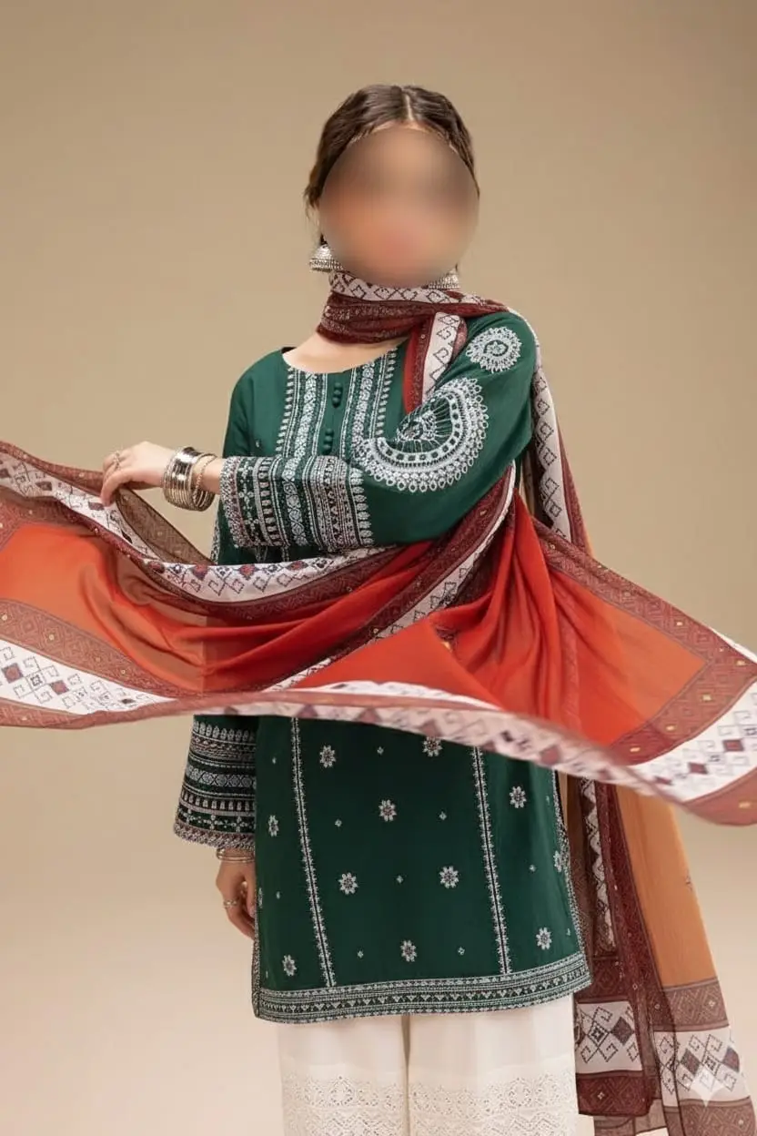 3 Pcs Women's Unstitched Embroidered Suit