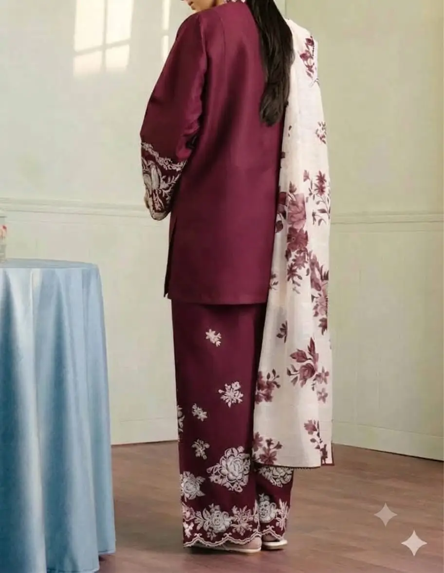 3 Pcs Women's Unstitched Embroidered Suit