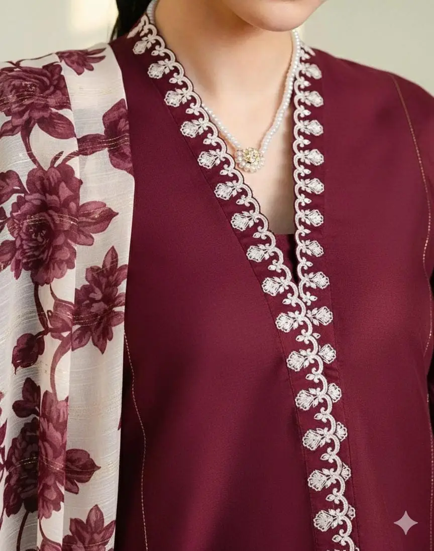 3 Pcs Women's Unstitched Embroidered Suit