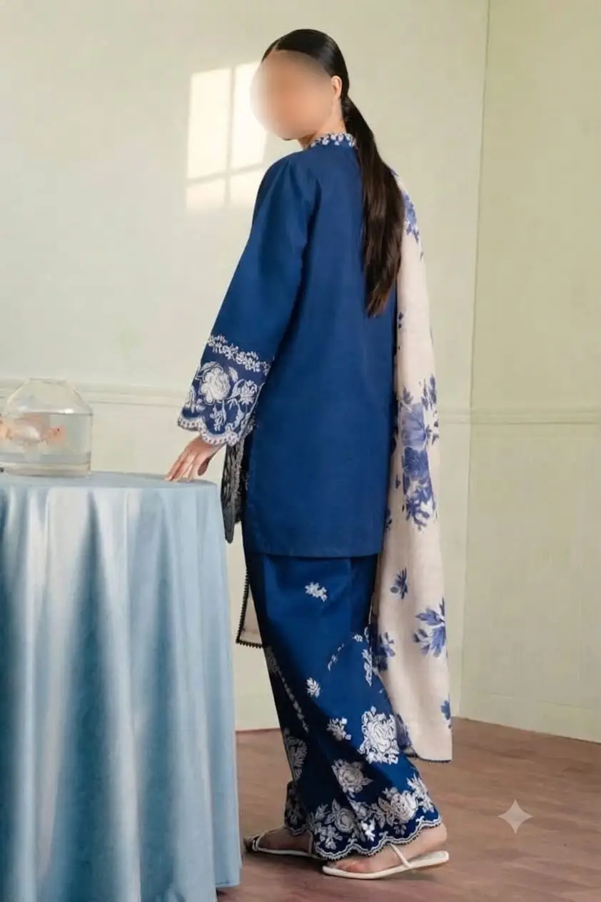 3 Pcs Women's Unstitched Embroidered Suit