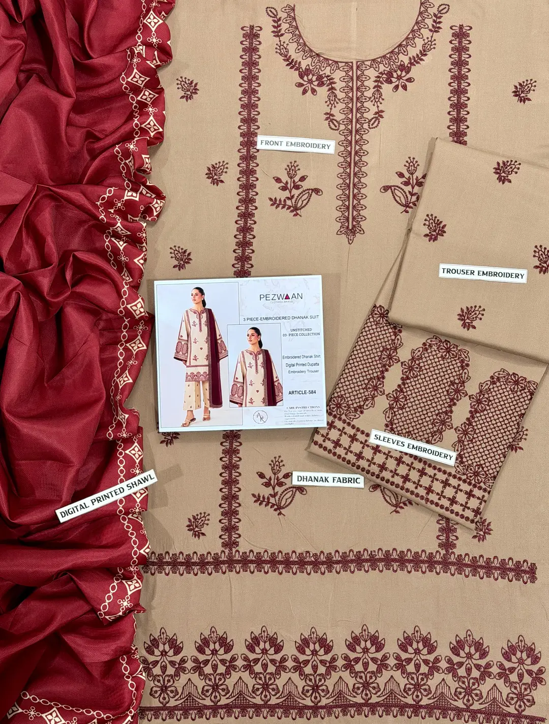 3 Pcs Women's Unstitched Embroidered Suit