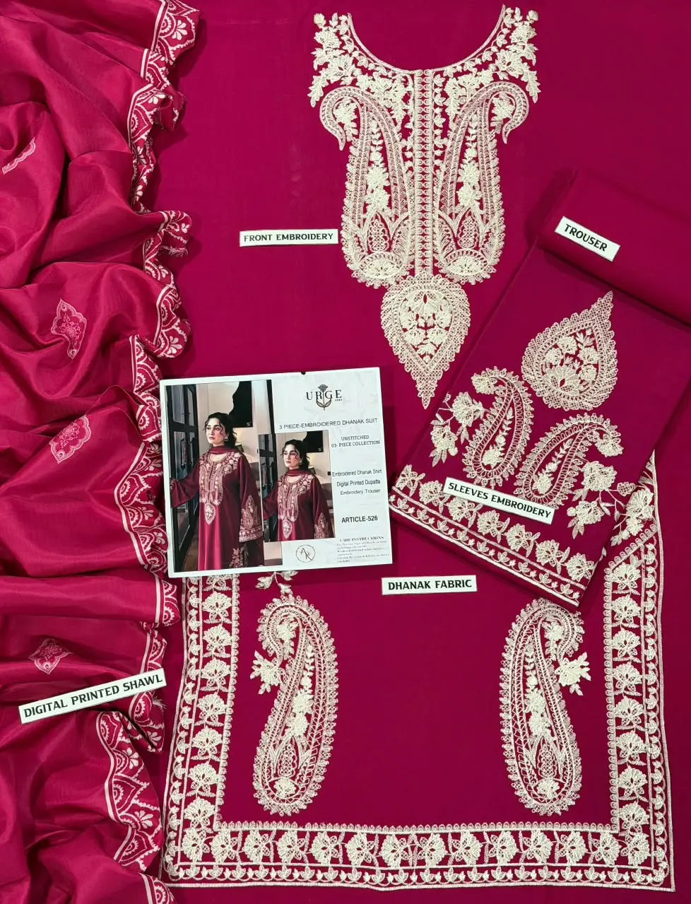 3 Pcs Women's Unstitched Embroidered Suit