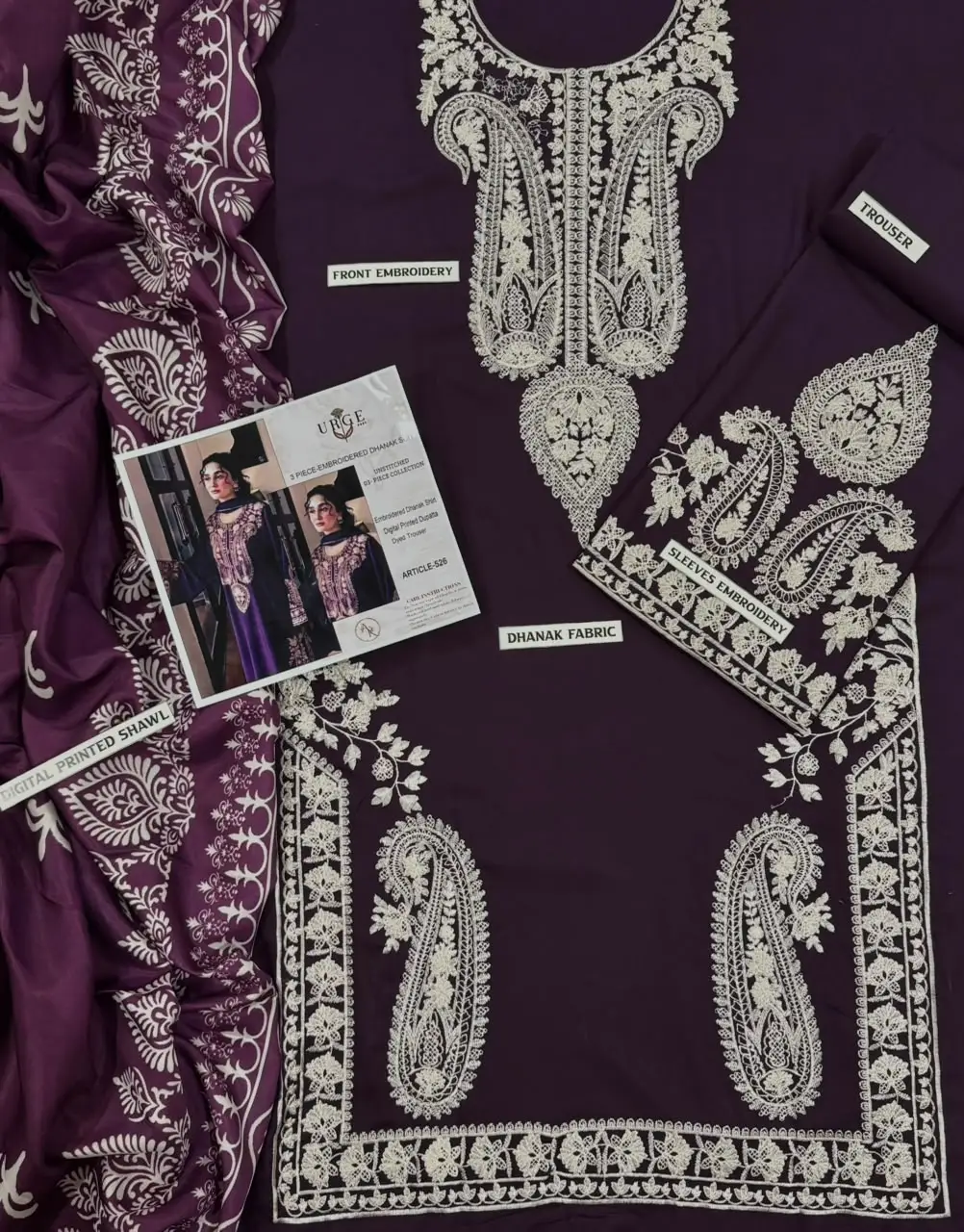3 Pcs Women's Unstitched Embroidered Suit