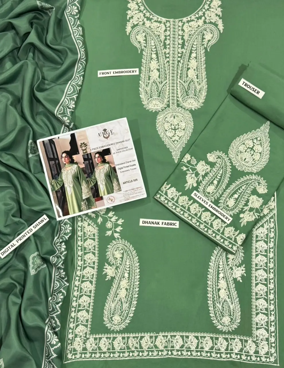 3 Pcs Women's Unstitched Embroidered Suit