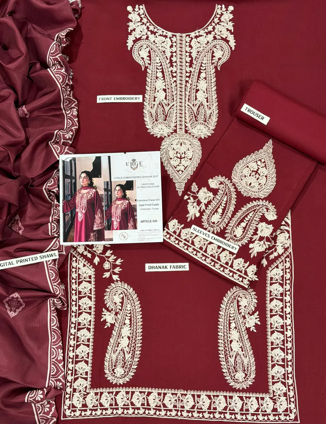 3 Pcs Women's Unstitched Embroidered Suit