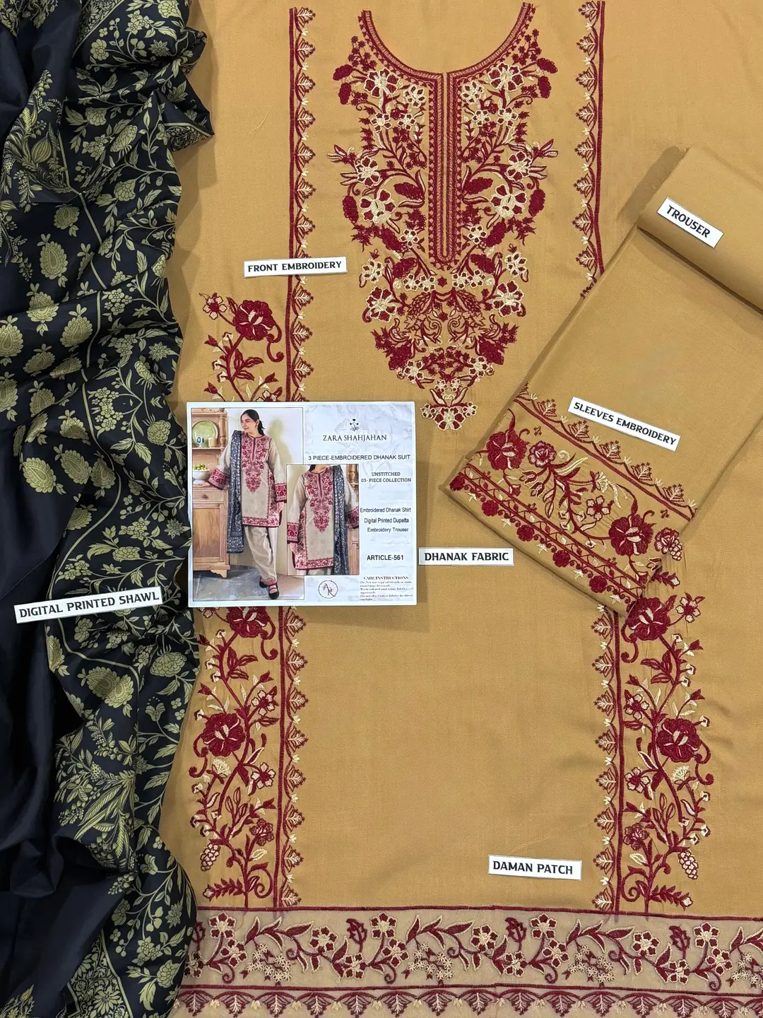 3 Pcs Women's Unstitched Embroidered Suit