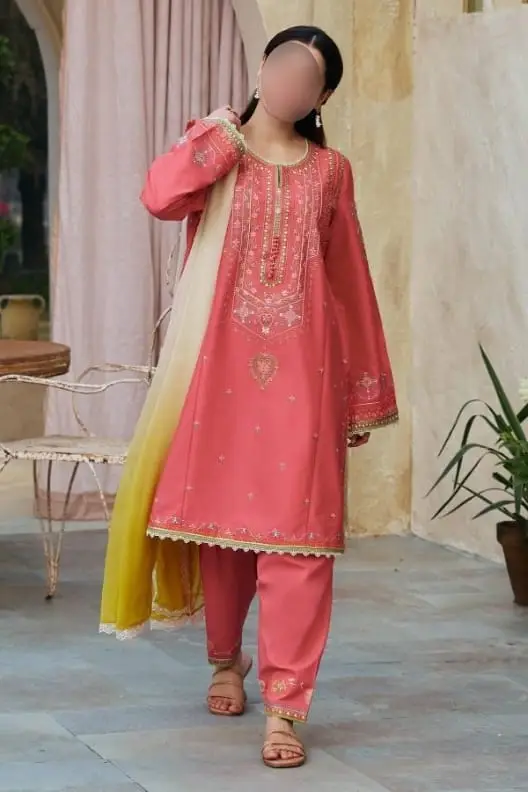 3 Pcs Women's Unstitched Embroidered Suit