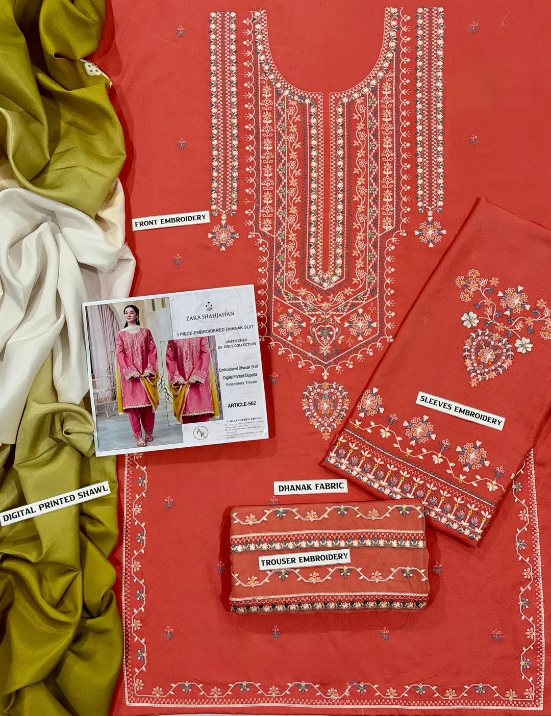 3 Pcs Women's Unstitched Embroidered Suit