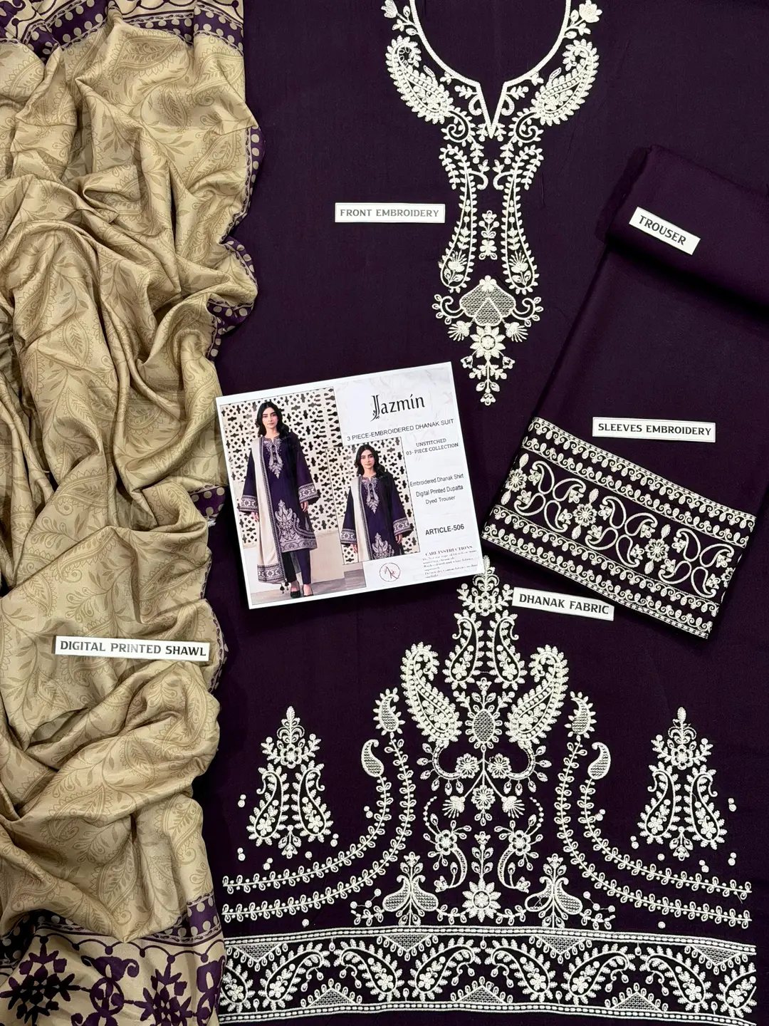 3 Pcs Women's Unstitched Embroidered Suit